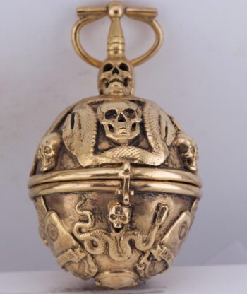 Museum Quality Antique Memento Mori Ormolu Verge Fusee Skull Pocket Watch c1750