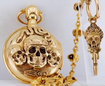 Antique Verge Fusee French 18k Vermeil MEMENTO MORI Skull Pocket Watch c.1750