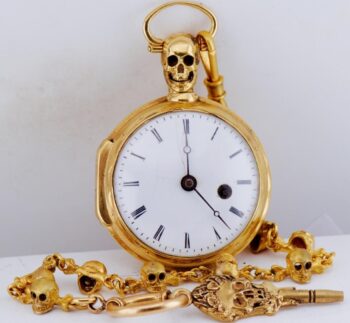 Antique Verge Fusee French 18k Vermeil MEMENTO MORI Skull Pocket Watch c.1750