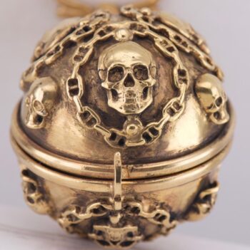 Museum-Quality Antique Memento Mori Skull Ball Watch 18k Gilt Bronze Verge Fusee