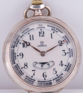 MUSEUM-GRADE RARE OMEGA Solid Silver GMT / World Time Complication Pocket Watch