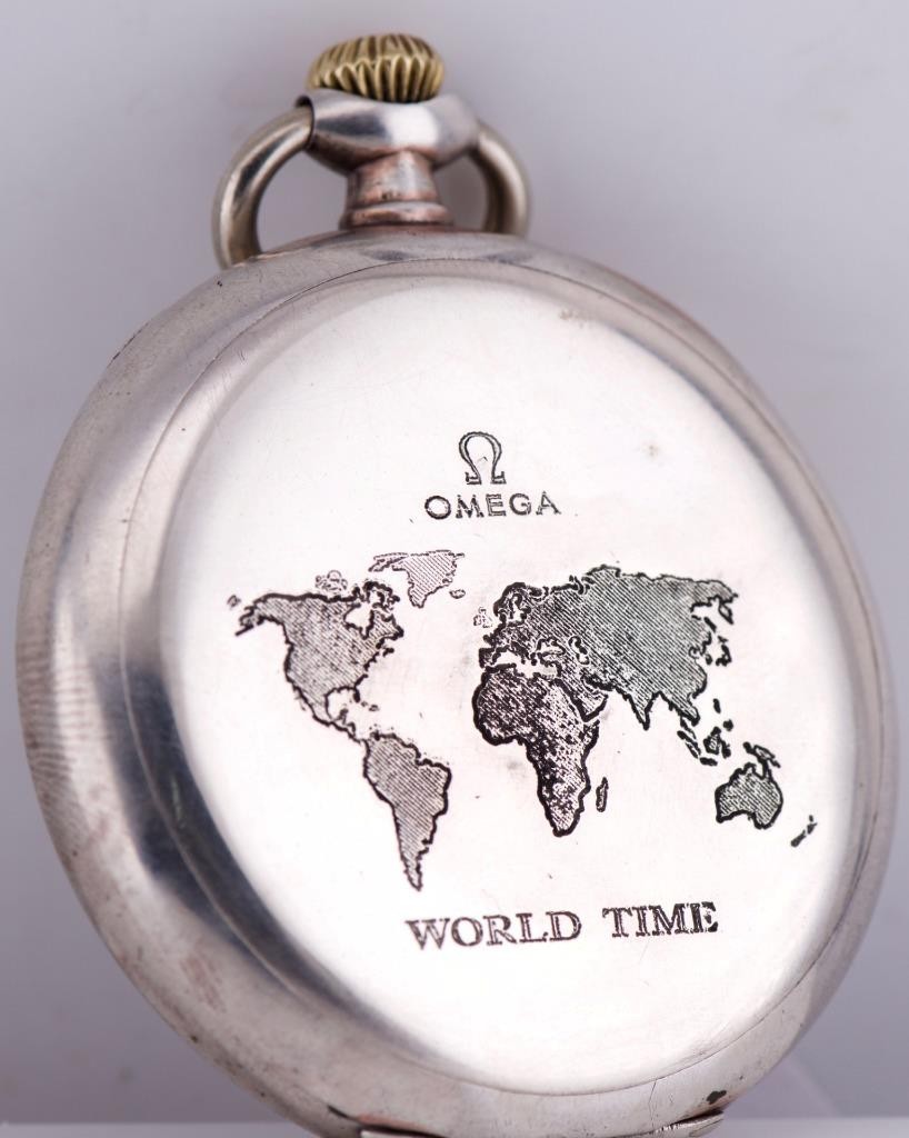 MUSEUM-GRADE RARE OMEGA Solid Silver GMT / World Time Complication Pocket Watch