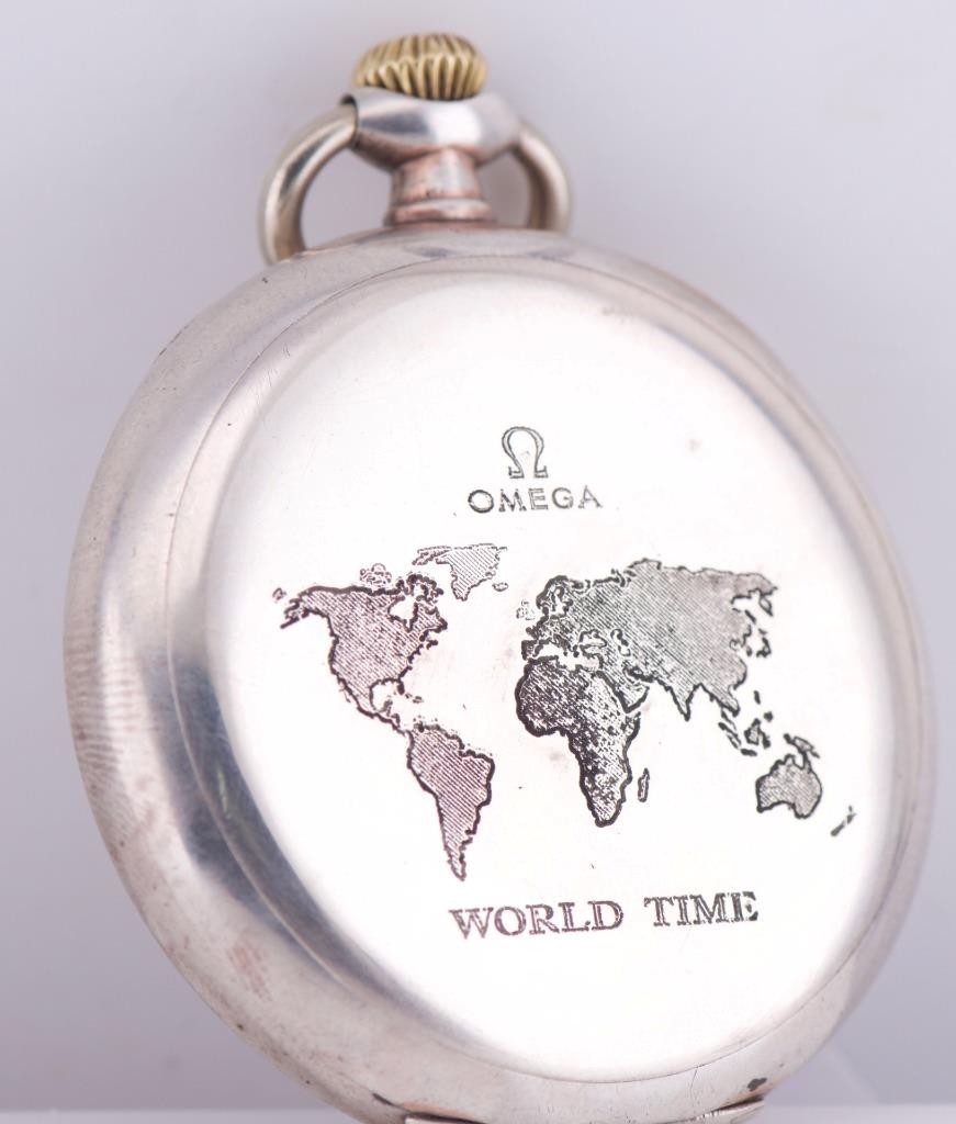 MUSEUM-GRADE RARE OMEGA Solid Silver GMT / World Time Complication Pocket Watch