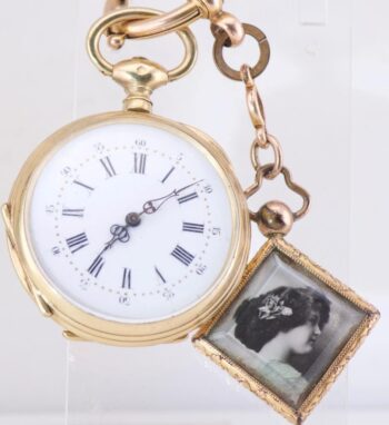 Antique French Memento Mori Skull Pocket Watch – 18k Gilt Silver, Chain & Key