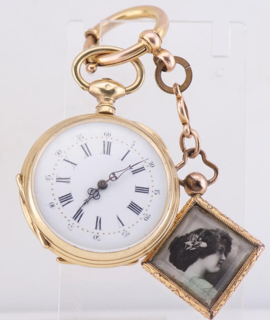 Antique French Memento Mori Skull Pocket Watch – 18k Gilt Silver, Chain & Key