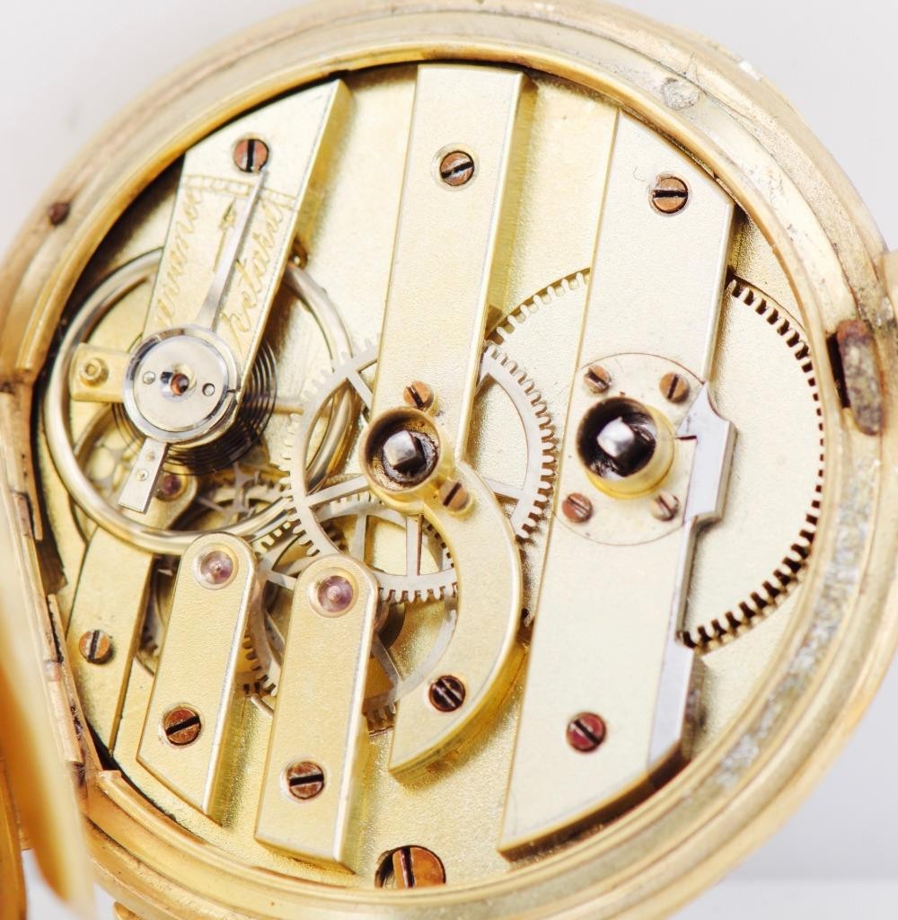 Antique French Memento Mori Skull Pocket Watch – 18k Gilt Silver, Chain & Key