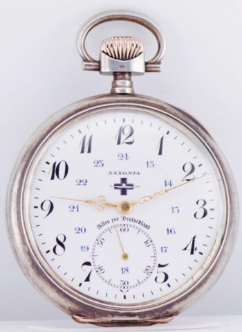 MINT c. 1916 SAXONIA German Naval Submarine Officer Award Silver Pocket Watch