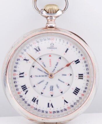 MINT Antique OMEGA World Time Pocket Watch | 0.800 Silver | Rotating Subdial