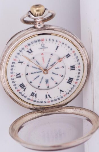 MINT Antique OMEGA World Time Pocket Watch | 0.800 Silver | Rotating Subdial