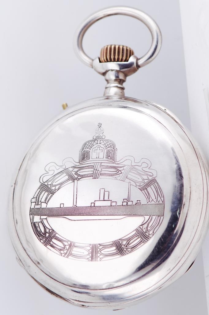 Massive 69mm Solid Silver WWI Imperial German Navy Award Pocket Watch - 236g -