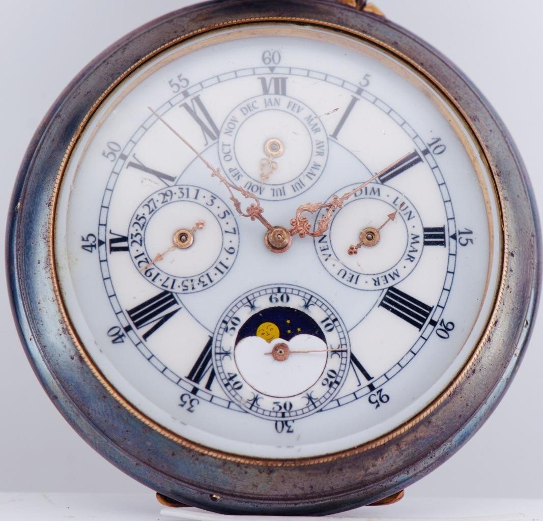 WWI German Navy "Kaiserliche Marine" Triple Calendar Moonphase Pocket Watch 1916