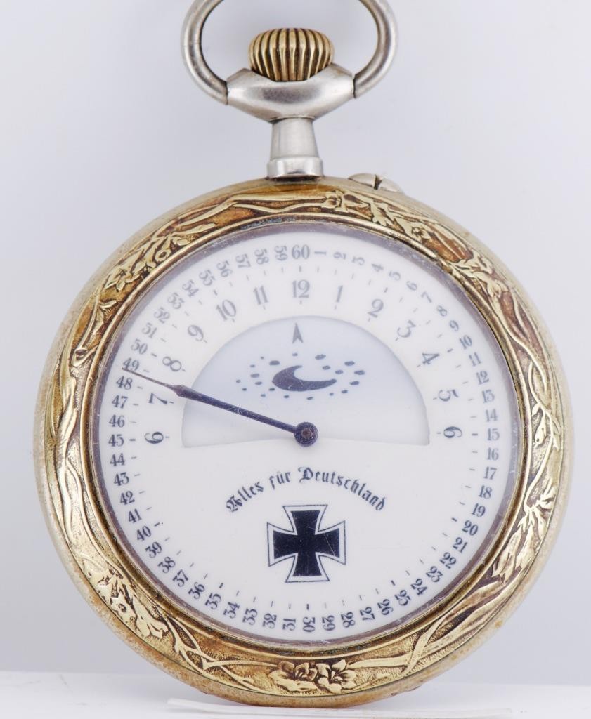 Oversized 70mm Antique WWI German Army Award Pocket Watch c.1916 – 24H Day/Night
