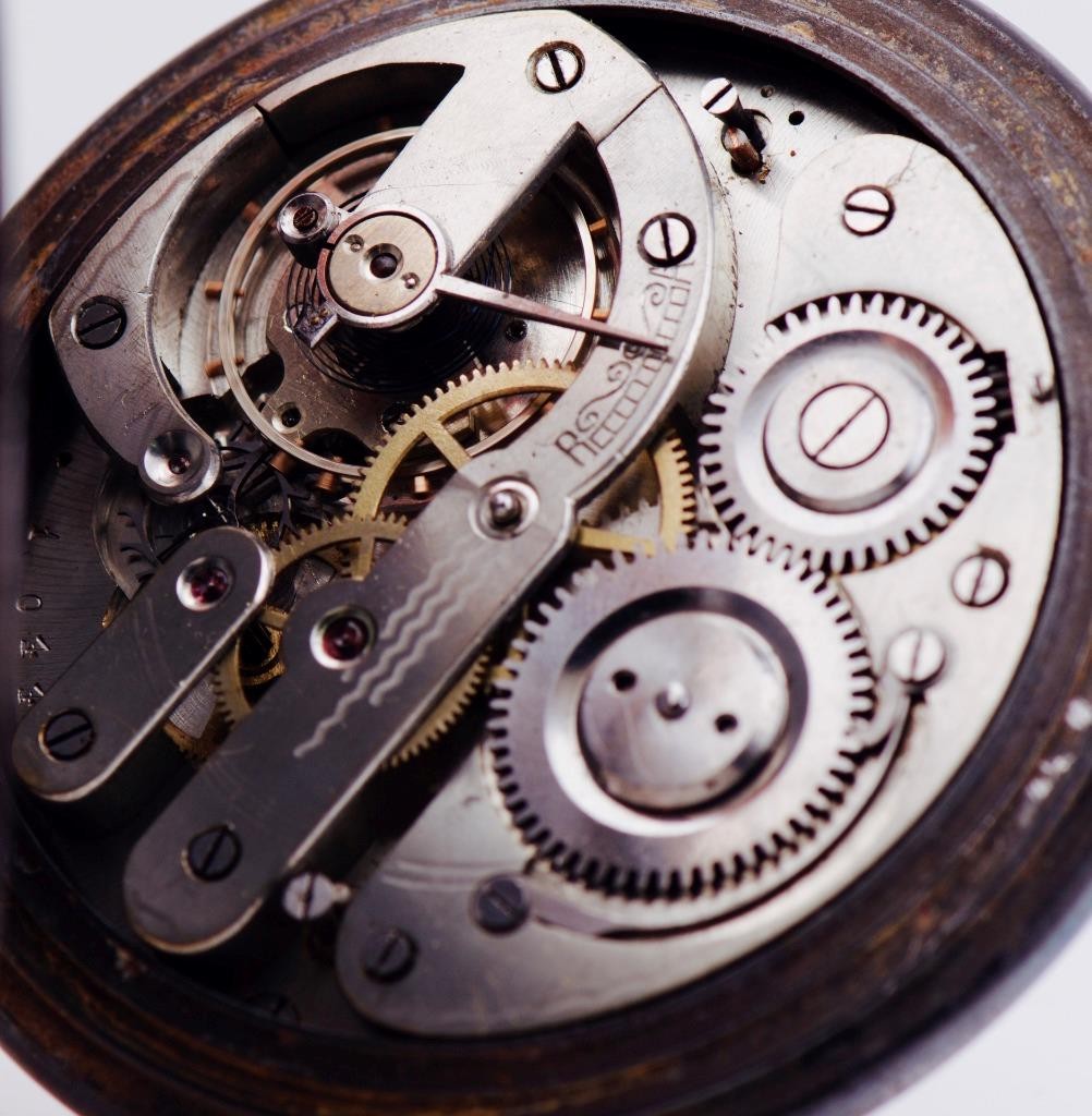 Oversize Antique Gunmetal Pocket Watch | Full Calendar & Moon Phase World Map