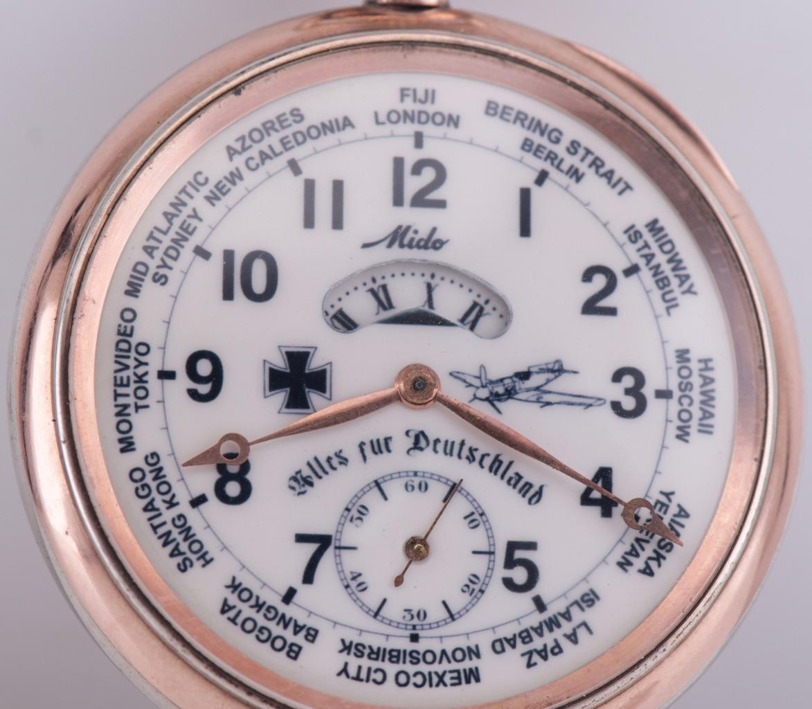 RARE 1930s Mido German Aviation Award Pocket Watch – World Time – 0.800 Silver –