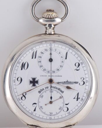 WWI Imperial German Navy U-Boat Captain Chronograph Union Silver Pocket Watch
