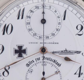 WWI Imperial German Navy U-Boat Captain Chronograph Union Silver Pocket Watch