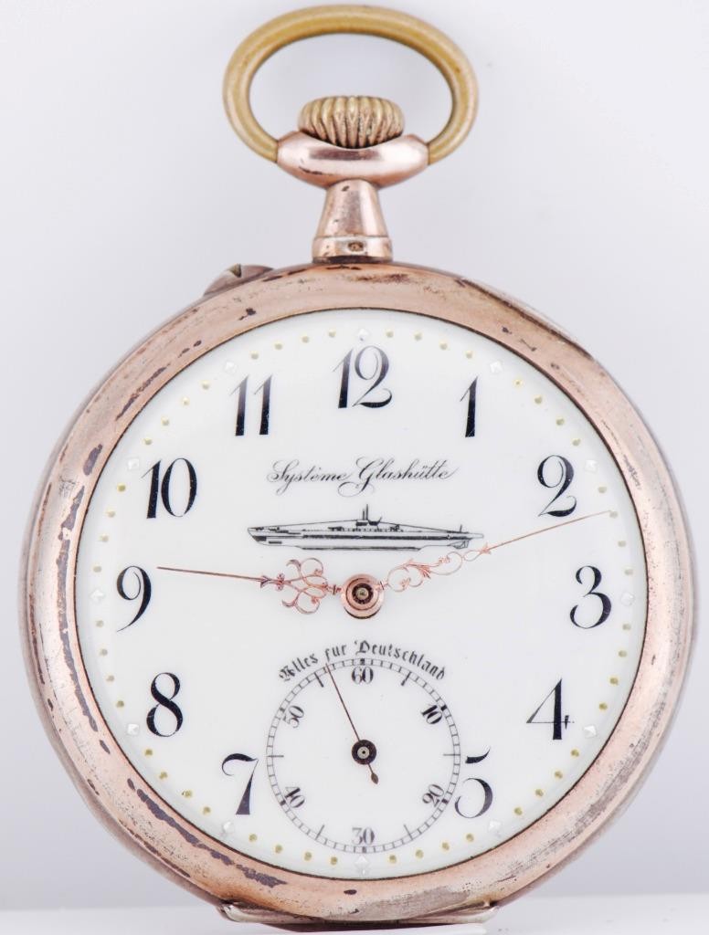 Antique WWI German Navy U-Boat Officer's Award Systeme Glashütte Pocket Watch