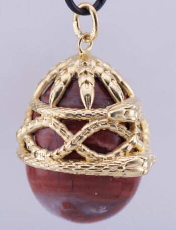 Antique FABERGE Easter Egg Pendant Carved Agate Snakes