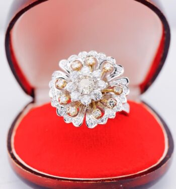 Authentic Vintage Tiffany & Co 18K Bicolor Gold Fancy Yellow Diamond Floral Ring