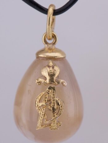 Antique Faberge Agate & 18k Gold Plated Silver Royal Monogram Easter Egg Pendant