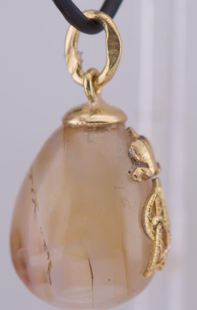 Antique Faberge Agate & 18k Gold Plated Silver Royal Monogram Easter Egg Pendant