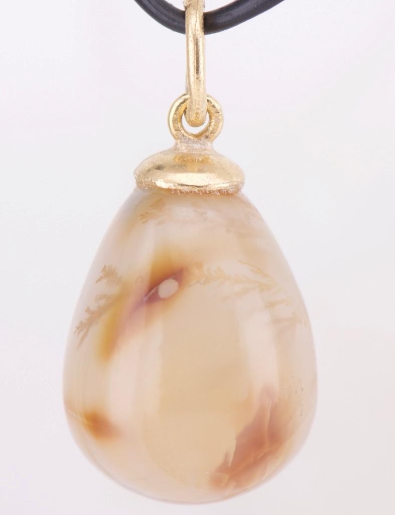 Antique Faberge Agate & 18k Gold Plated Silver Royal Monogram Easter Egg Pendant