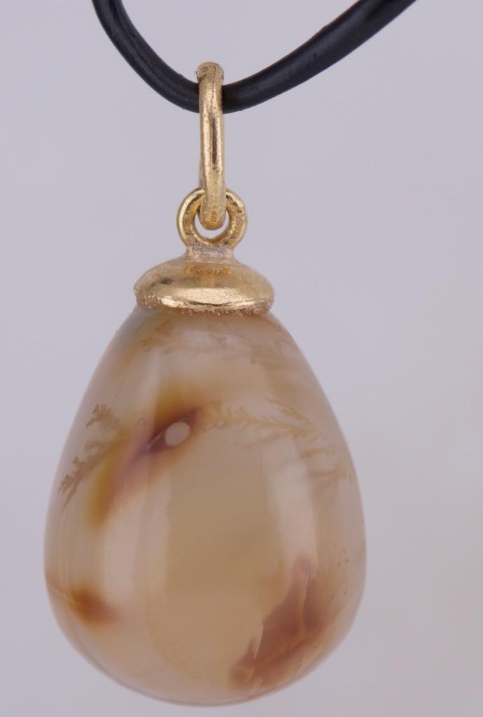Antique Faberge Agate & 18k Gold Plated Silver Royal Monogram Easter Egg Pendant