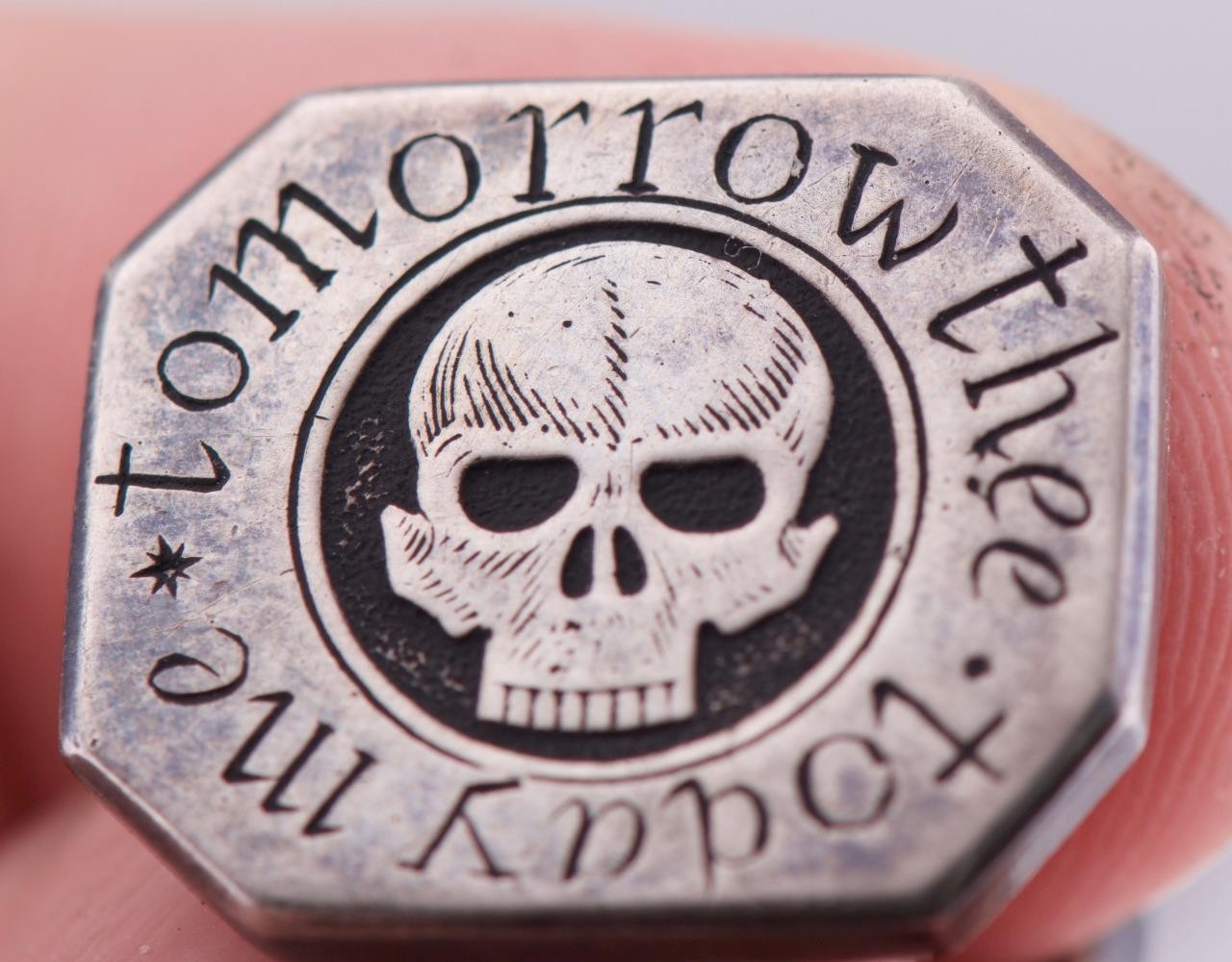 Rare Antique Victorian Memento Mori Sterling Silver Skull Cufflinks