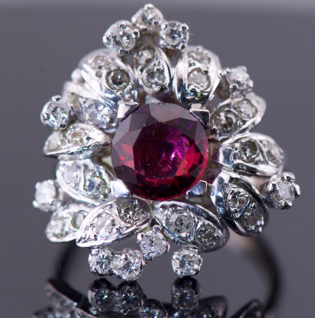 VINTAGE TIFFANY & CO 18K White Gold 1.5ct Rubellite Tourmaline & 2ctw Diamonds