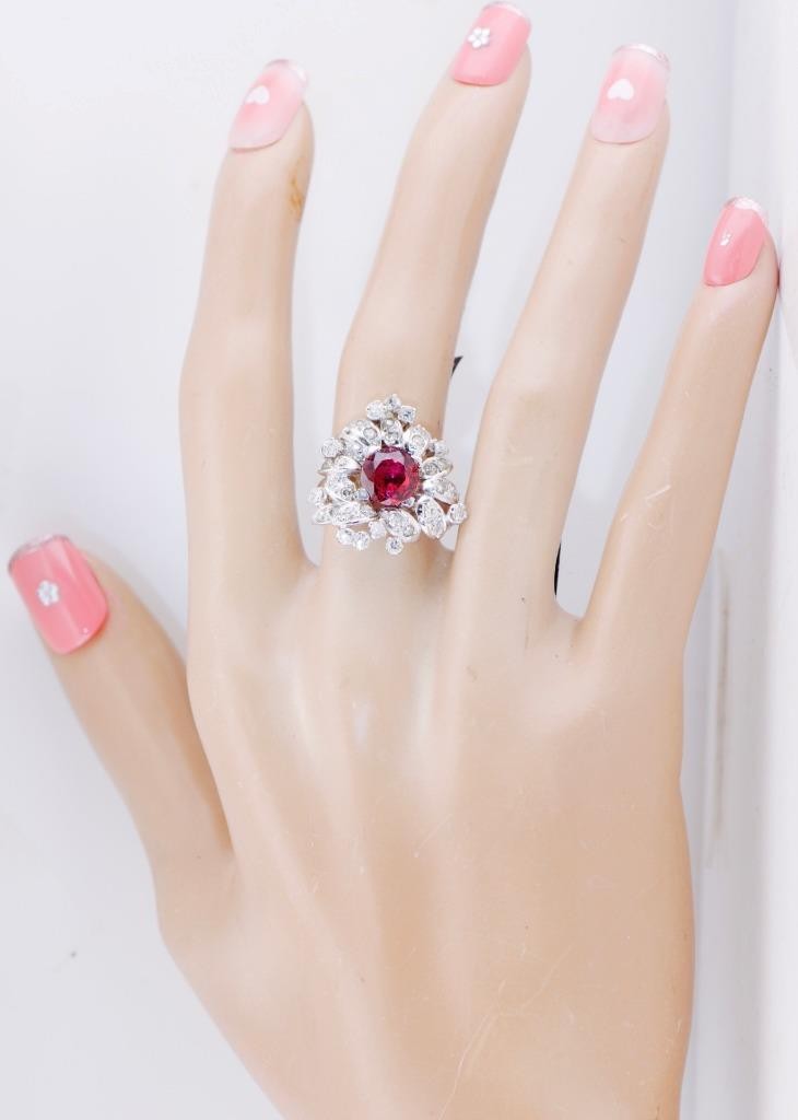 VINTAGE TIFFANY & CO 18K White Gold 1.5ct Rubellite Tourmaline & 2ctw Diamonds