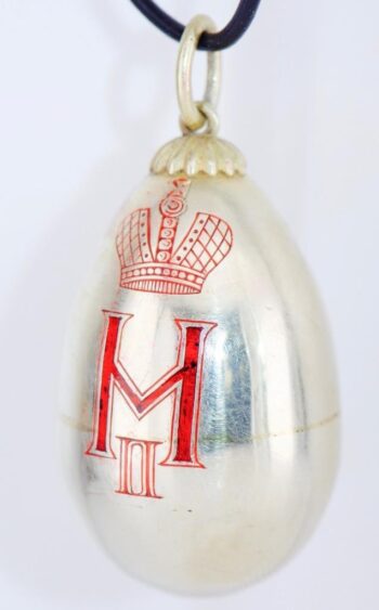 Antique FABERGE 18k Gilt Silver Enamel Easter Egg Pendant-Monogram of King