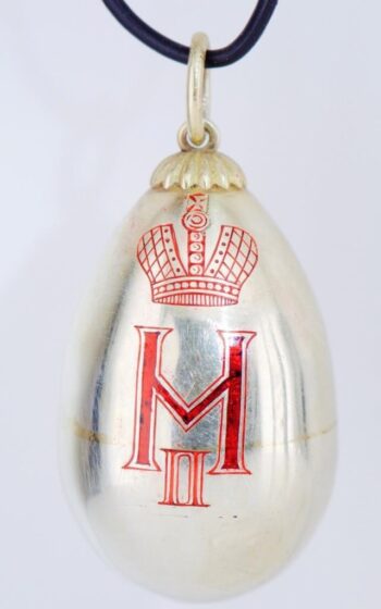 Antique FABERGE 18k Gilt Silver Enamel Easter Egg Pendant-Monogram of King