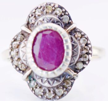 Antique Late Victorian 1.5ct Natural Ruby & Rose Cut Diamond Ring | 14K Gold