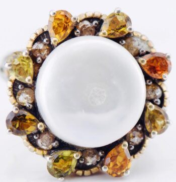 Antique Victorian 9K Gold Silver Top Rose Cut Diamond Tourmaline Pearl Ring Sz 6