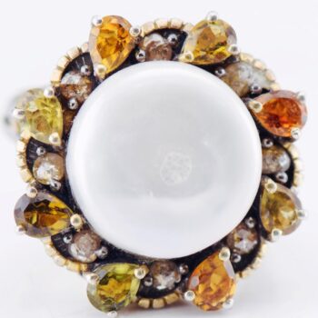 Antique Victorian 9K Gold Silver Top Rose Cut Diamond Tourmaline Pearl Ring Sz 6
