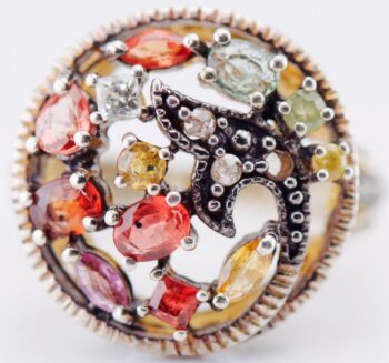 Antique Victorian Ring Silver-Topped 9k Gold Rose Cut Diamond Natural Tourmaline