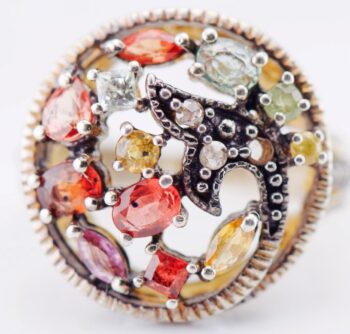 Antique Victorian Ring Silver-Topped 9k Gold Rose Cut Diamond Natural Tourmaline