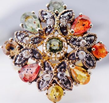 Rare Antique Victorian Ring Silver-Topped 9k Gold Multi-Color Tourmaline