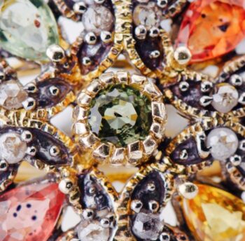 Rare Antique Victorian Ring Silver-Topped 9k Gold Multi-Color Tourmaline