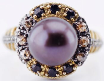 Antique Victorian Ring Silver-Topped 9K Gold Pearl, Sapphire & Rose Cut Diamond