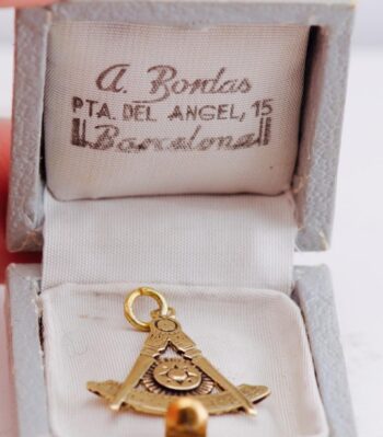 Rare Antique Late 19th C. Solid 14k Gold Masonic Compass & Quadrant Pendant Fob