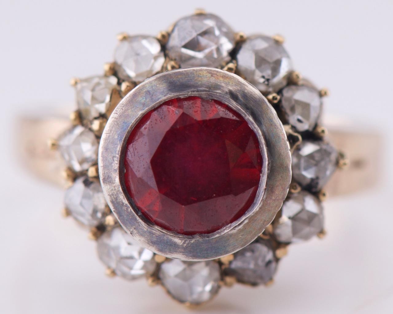 MUSEUM GRADE: Antique Faberge 14k Gold 1.77ct Ruby & 1ct Diamond Ring c1890's