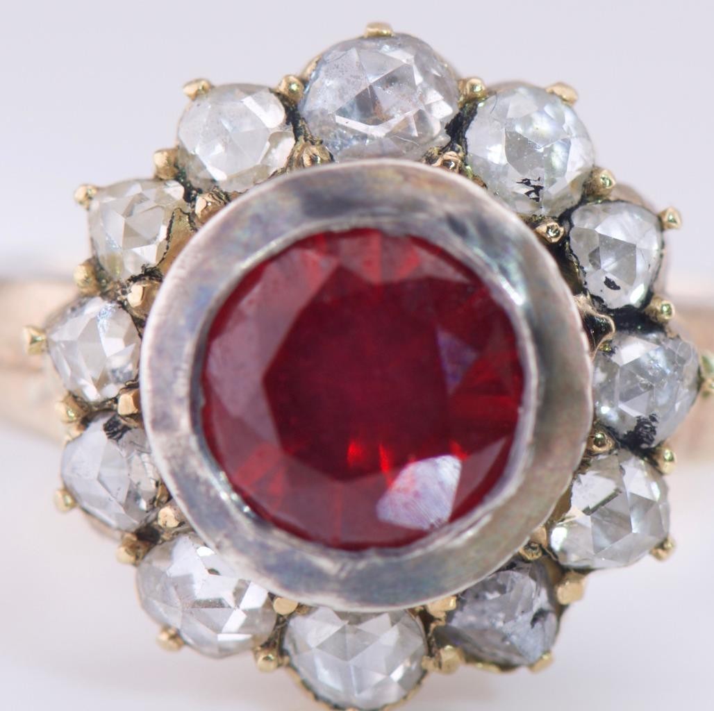 MUSEUM GRADE: Antique Faberge 14k Gold 1.77ct Ruby & 1ct Diamond Ring c1890's