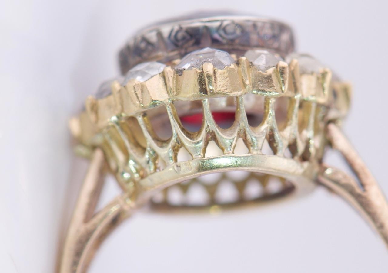 MUSEUM GRADE: Antique Faberge 14k Gold 1.77ct Ruby & 1ct Diamond Ring c1890's