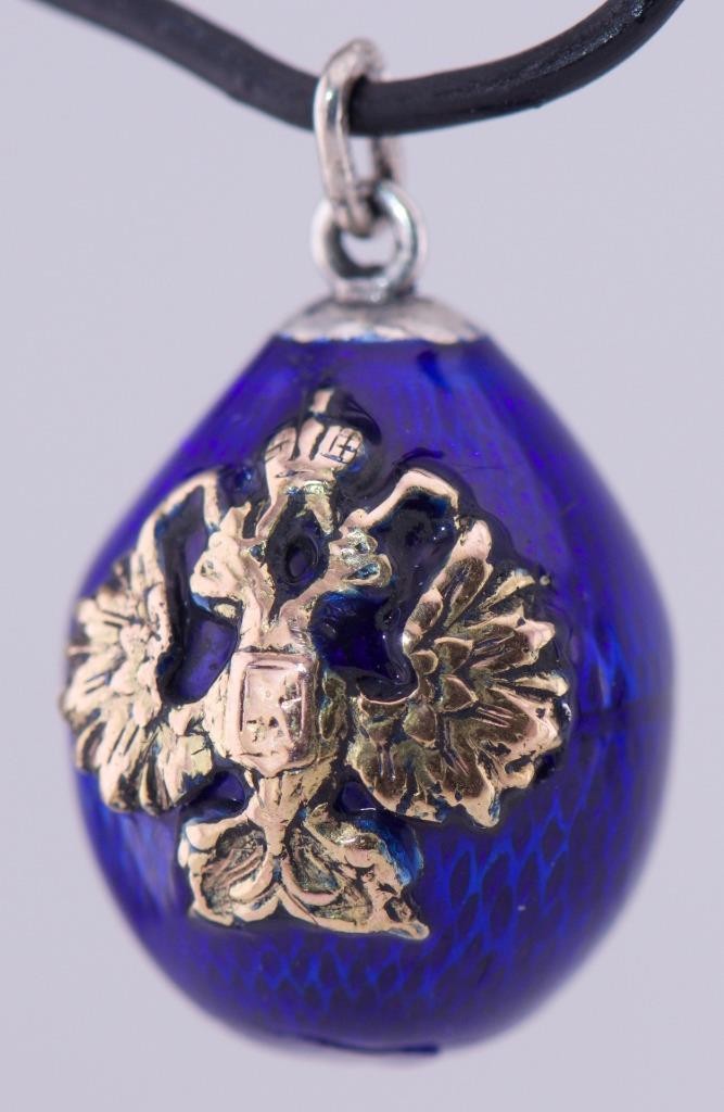 Antique Empire FABERGE Silver Gold Enamel Easter Egg Pendant