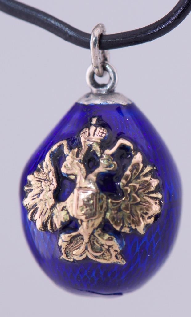 Antique Empire FABERGE Silver Gold Enamel Easter Egg Pendant