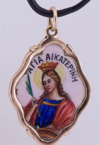 Antique FABERGE 14k Gold and Hand Painted Enamel Icon Pendant c1880
