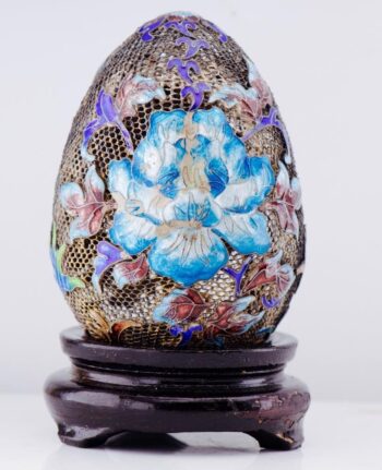 EXQUISITE 19th C. Antique Sterling Silver Filigree & Enamel Easter Egg – 88mm