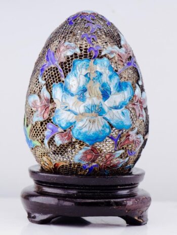 EXQUISITE 19th C. Antique Sterling Silver Filigree & Enamel Easter Egg – 88mm