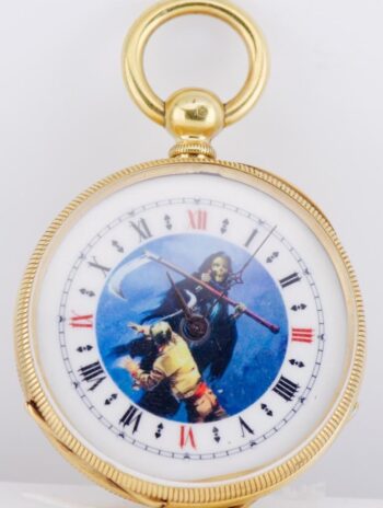 Rare 19th C. French A. Jousset Memento Mori Skull Pocket Watch Vermeil & Enamel
